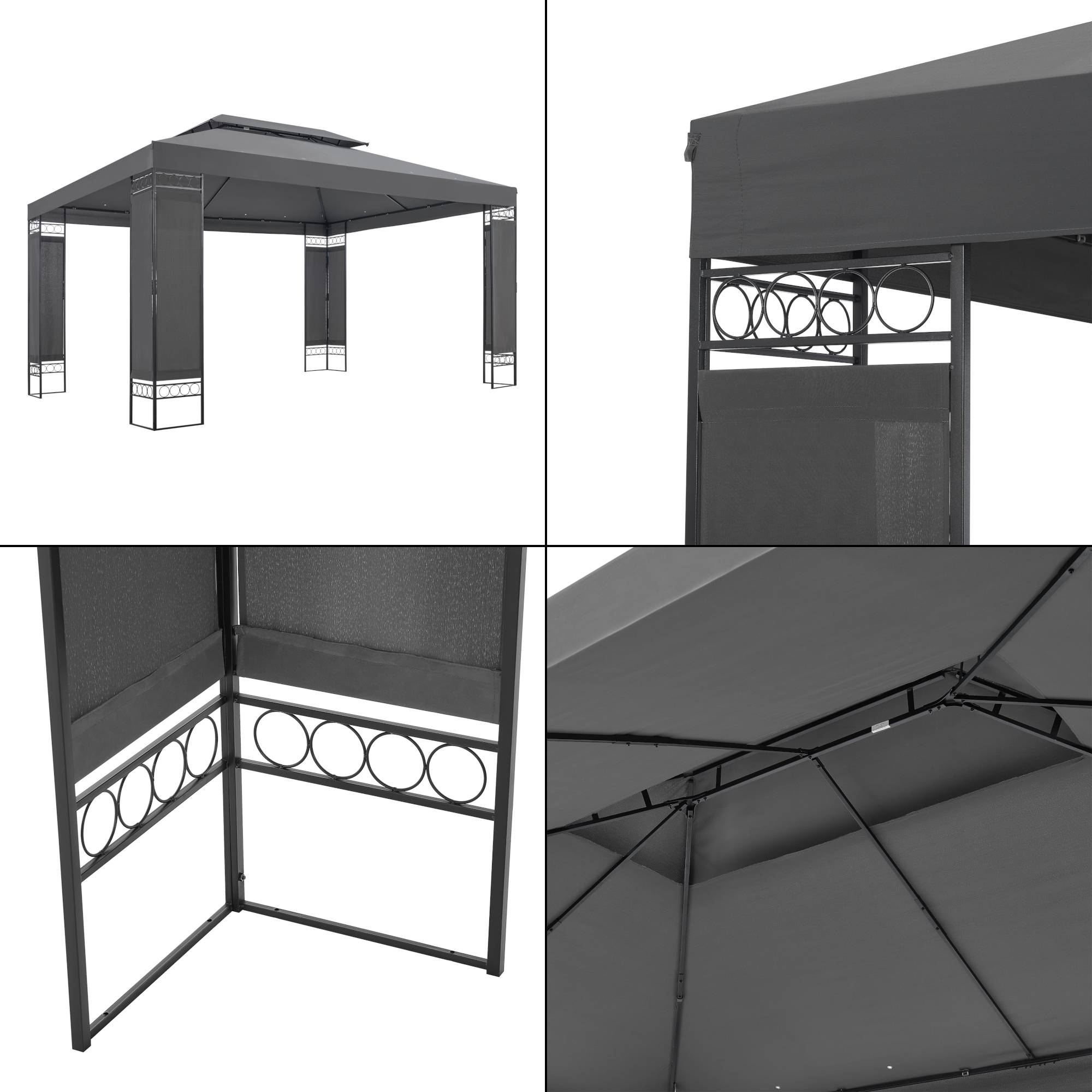 Tonnelle de jardin Lanciano avec structure en acier 400 x 300 x 265 cm gris foncé [en.casa] - Image 5