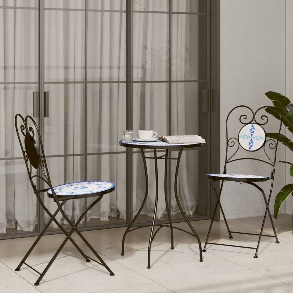 Maison Chic - Ensemble de bistro - Salon De Jardin mosaïque bleu et blanc fer et céramique MI735 - Image 2