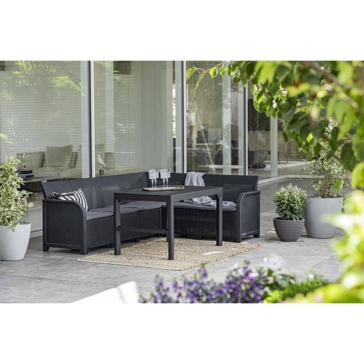 Salon d’angle extérieur 6 places gris graphite avec table basse 2 positions - ALLIBERT by KETER - Image 2