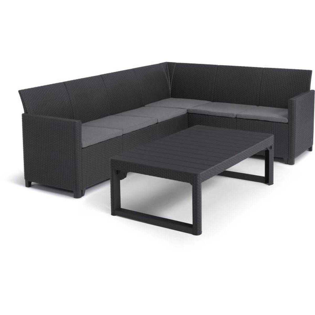 Salon d’angle extérieur 6 places gris graphite avec table basse 2 positions - ALLIBERT by KETER - Image 1