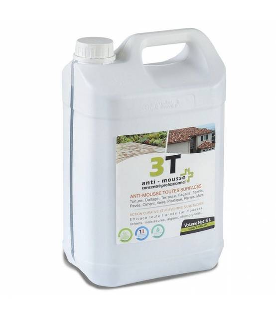 3T - Antimousse concentré 3T 5 litres à diluer pour 1000 m² de traitement toit toiture mur et sol - Image 1