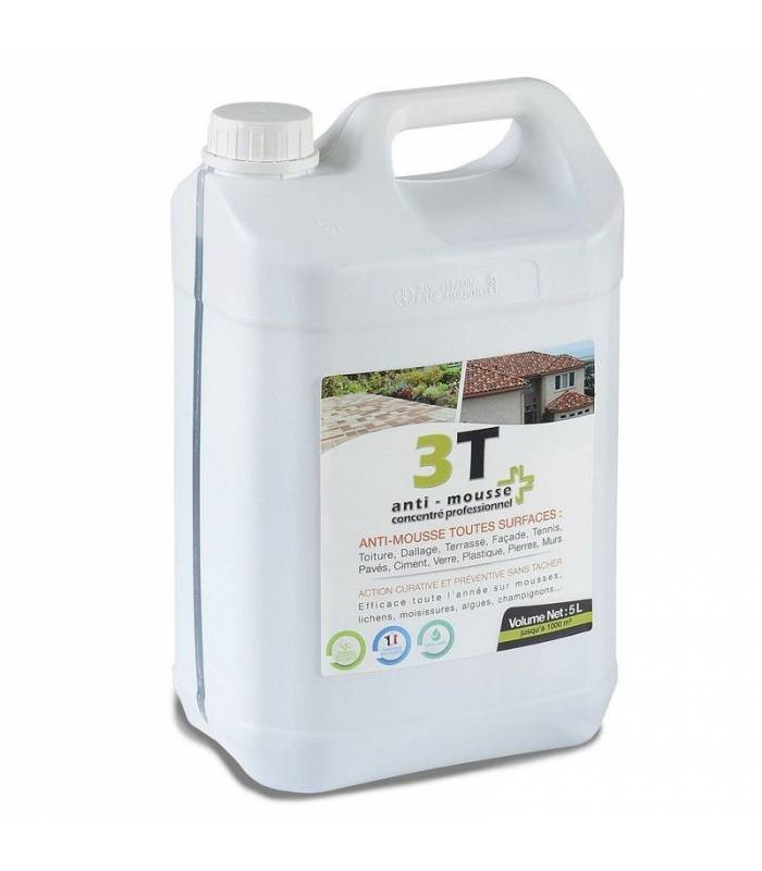 3T - Antimousse concentré 3T 5 litres à diluer pour 1000 m² de traitement toit toiture mur et sol - Image 1