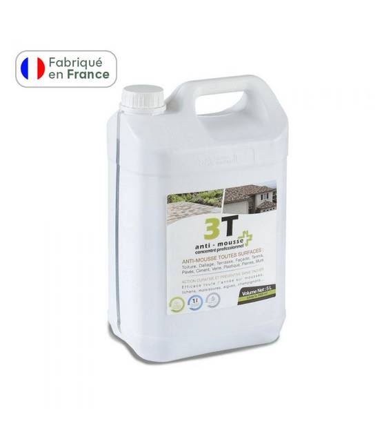 3T - Antimousse concentré 3T 5 litres à diluer pour 1000 m² de traitement toit toiture mur et sol - Image 1
