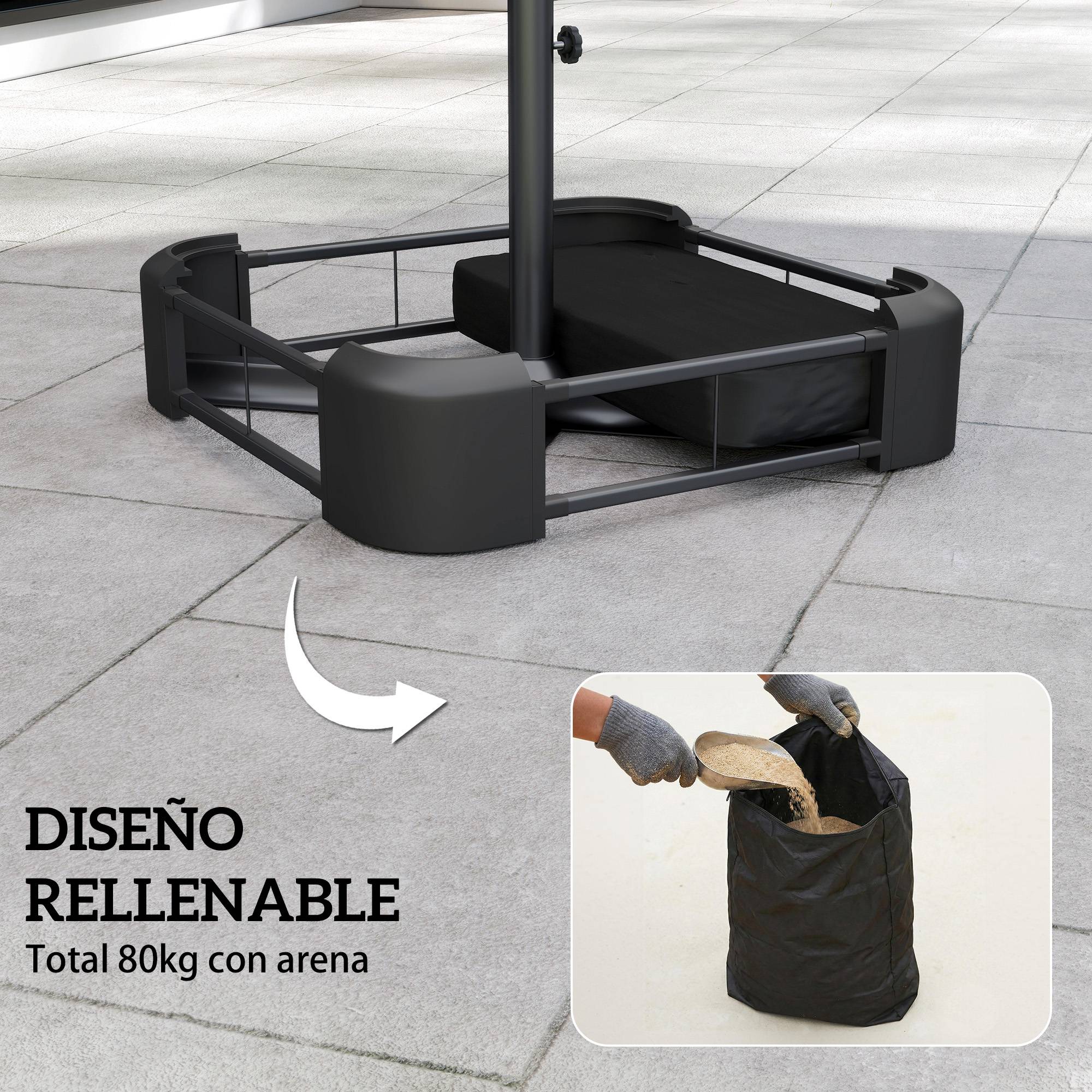 Pied de Parasol Lestage pour Parasol Déporté Remplissable Sable 90kg Mât Ø48mm Noir - ComfortXL Outdoor Living - Image 6