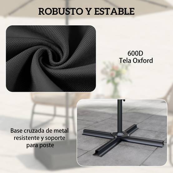 Pied de Parasol Lestage pour Parasol Déporté Remplissable Sable 90kg Mât Ø48mm Noir - ComfortXL Outdoor Living - Image 8