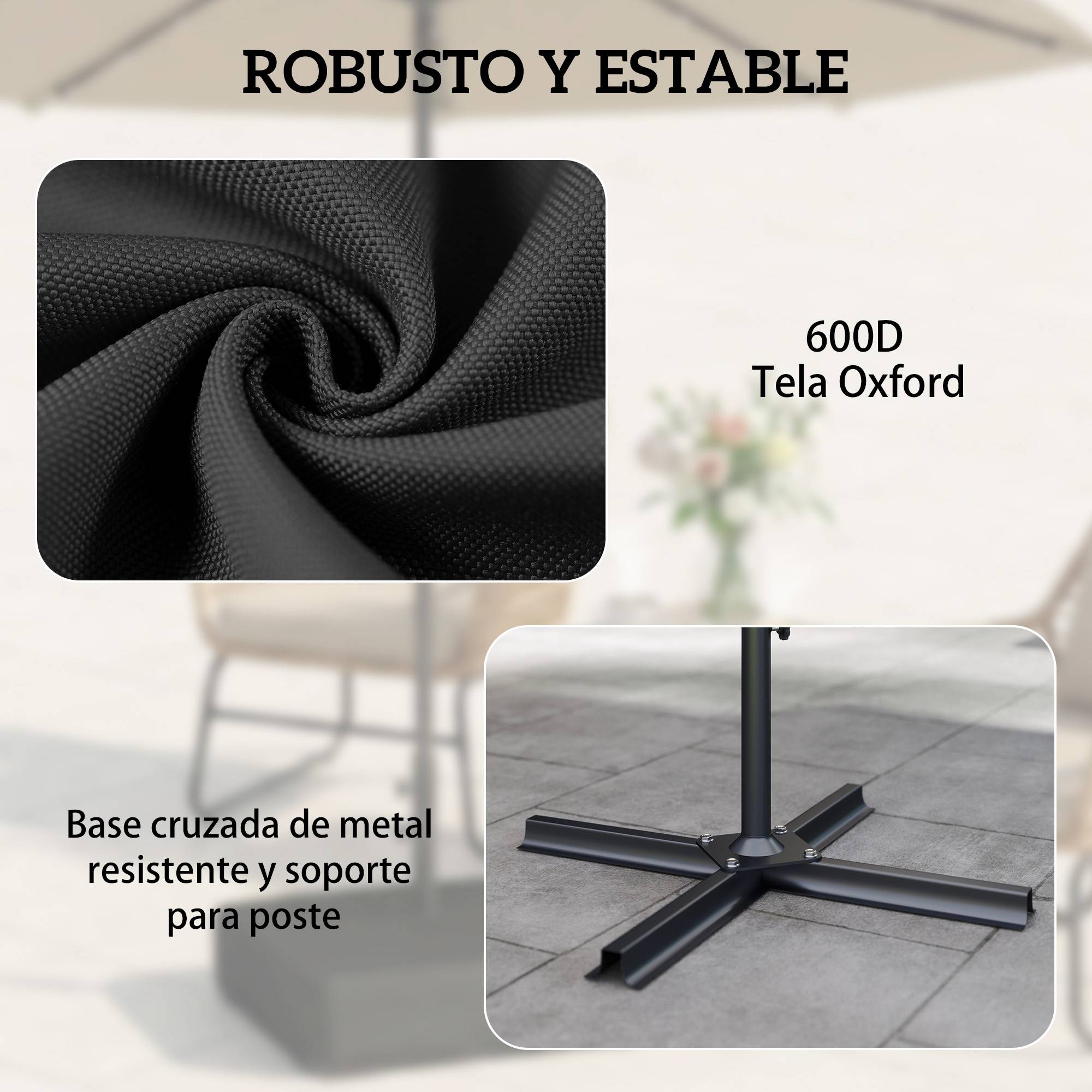 Pied de Parasol Lestage pour Parasol Déporté Remplissable Sable 90kg Mât Ø48mm Noir - ComfortXL Outdoor Living - Image 8
