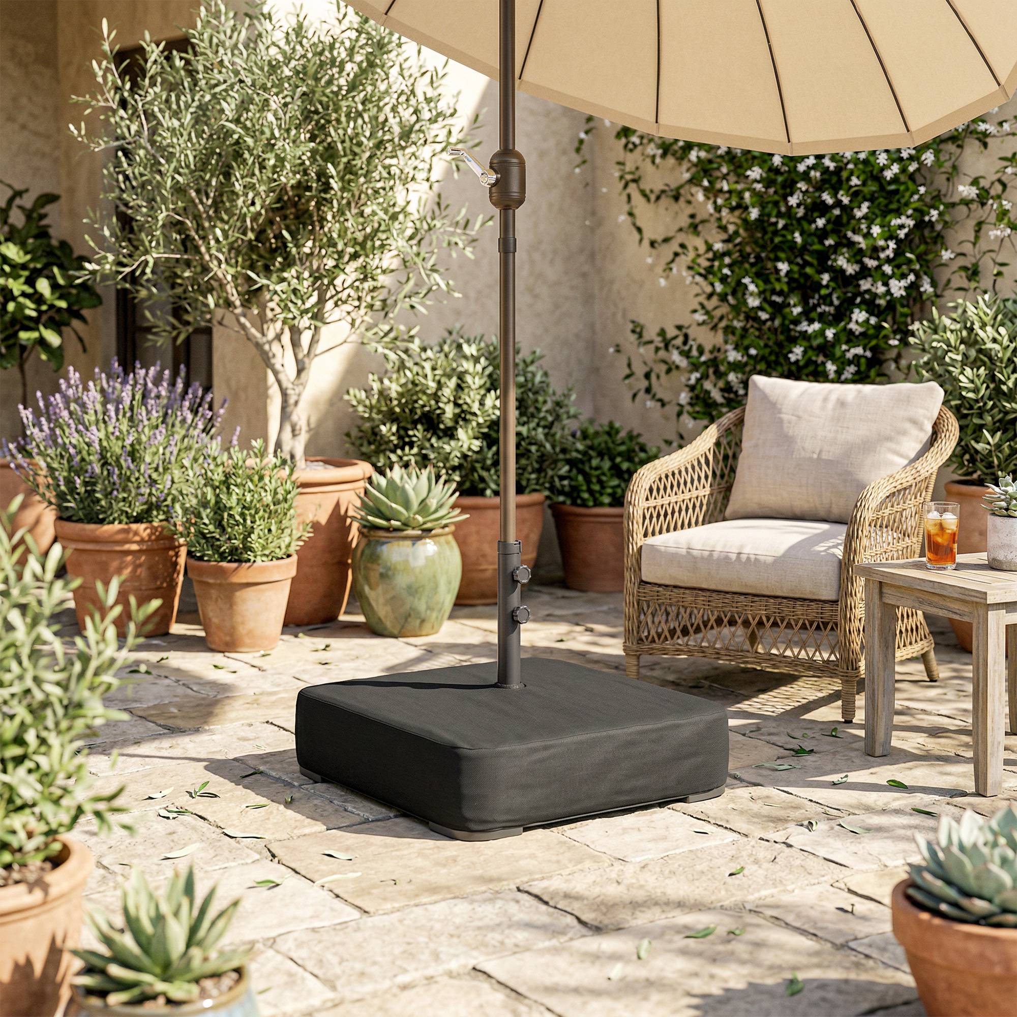 Pied de Parasol Lestage pour Parasol Déporté Remplissable Sable 90kg Mât Ø48mm Noir - ComfortXL Outdoor Living - Image 10