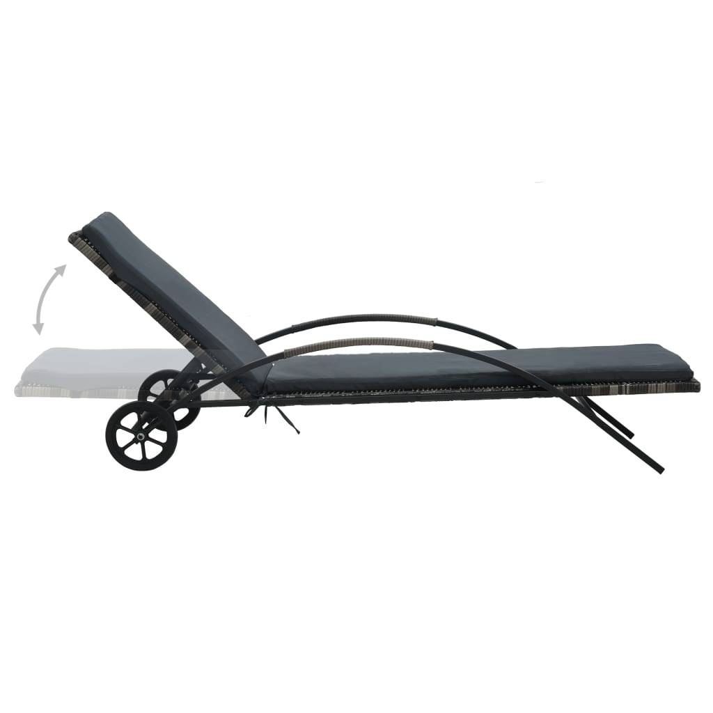 Helloshop26 - Lot de deux chaises longues transat 200 cm avec table résine tressée anthracite - Image 3