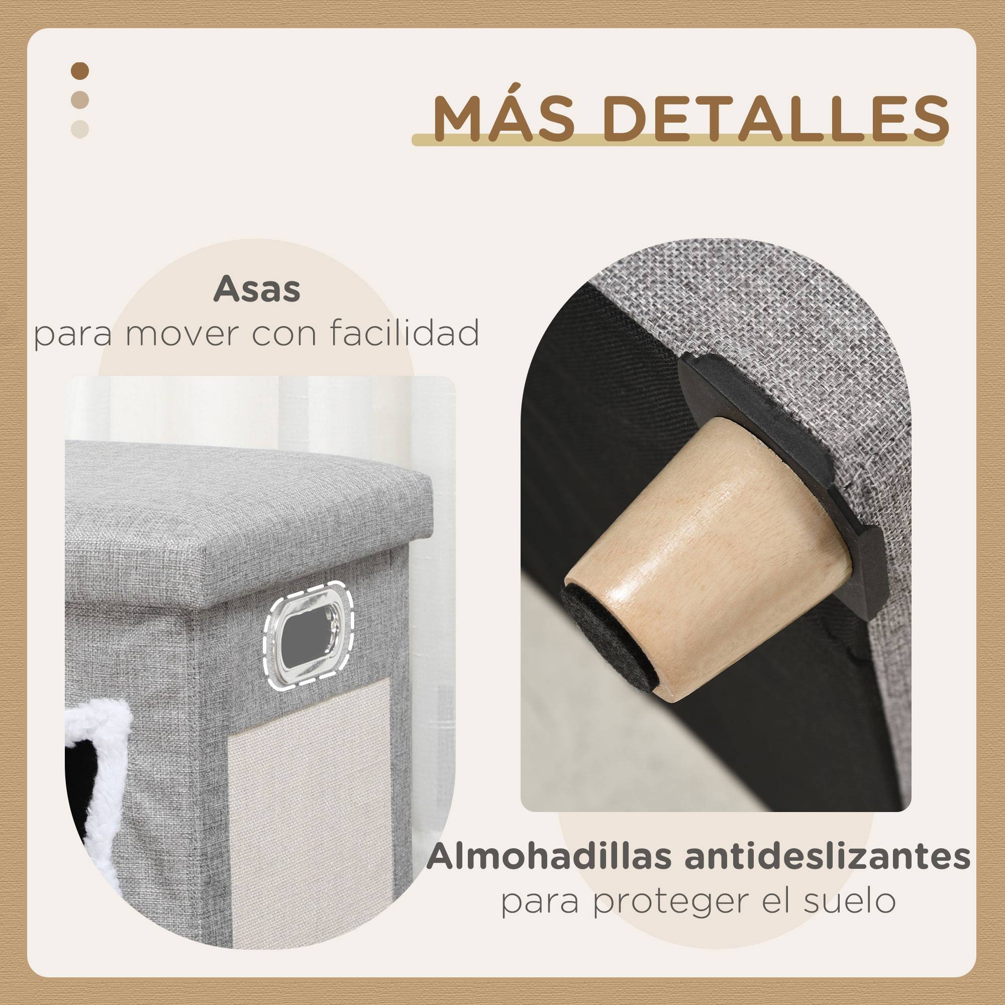 Pouf Repose-pieds 2 en 1 pour Chat Gris avec Griffoir Sisal Coussin Amovible et Balle de Jeu - ComfortXL Outdoor Living - Image 10