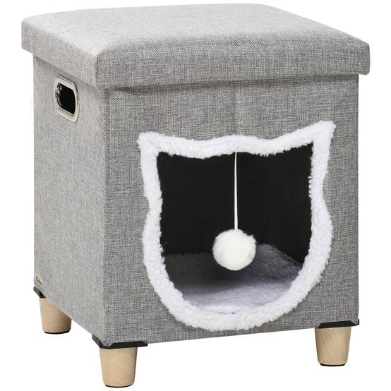 Pouf Repose-pieds 2 en 1 pour Chat Gris avec Griffoir Sisal Coussin Amovible et Balle de Jeu - ComfortXL Outdoor Living - Image 2