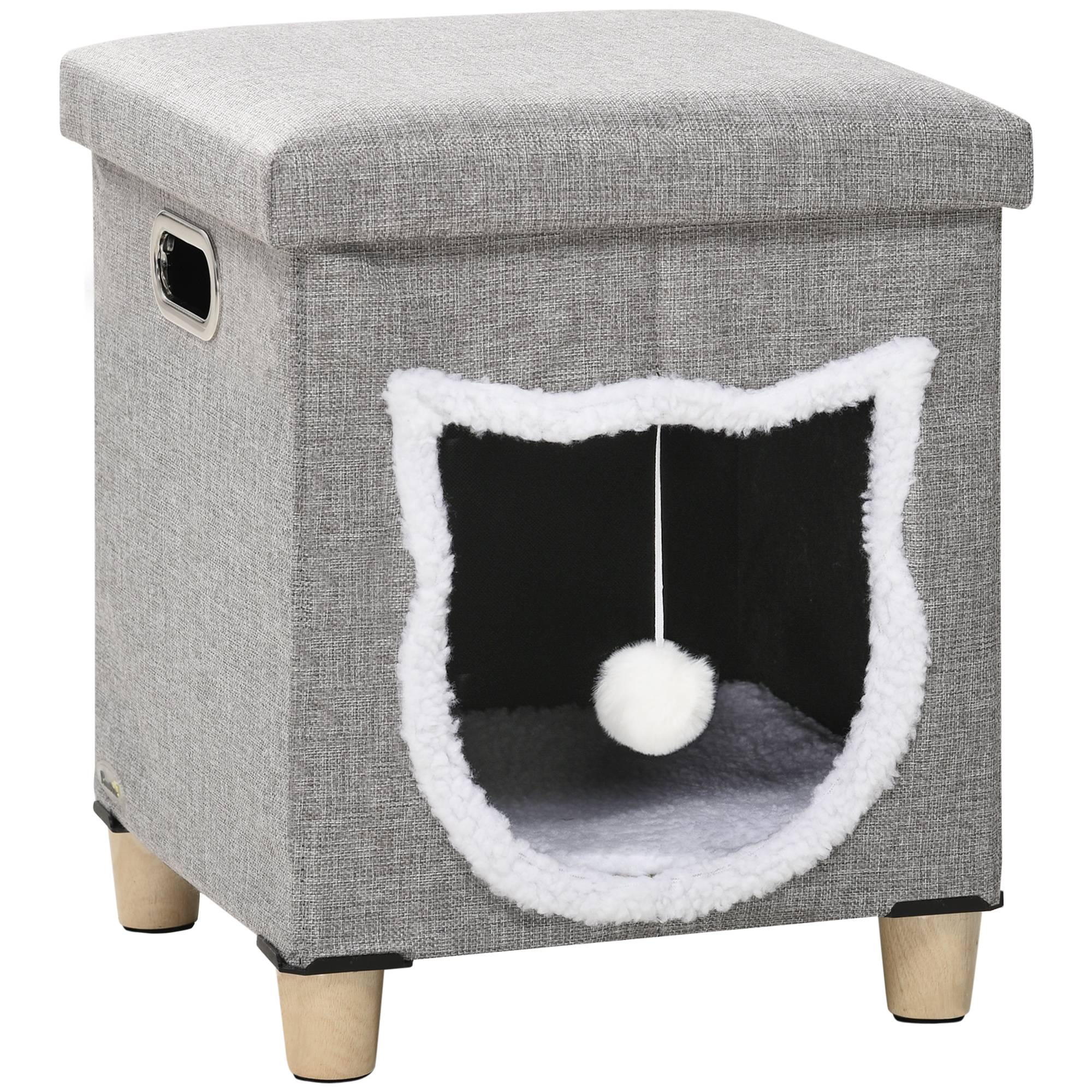 Pouf Repose-pieds 2 en 1 pour Chat Gris avec Griffoir Sisal Coussin Amovible et Balle de Jeu - ComfortXL Outdoor Living - Image 2