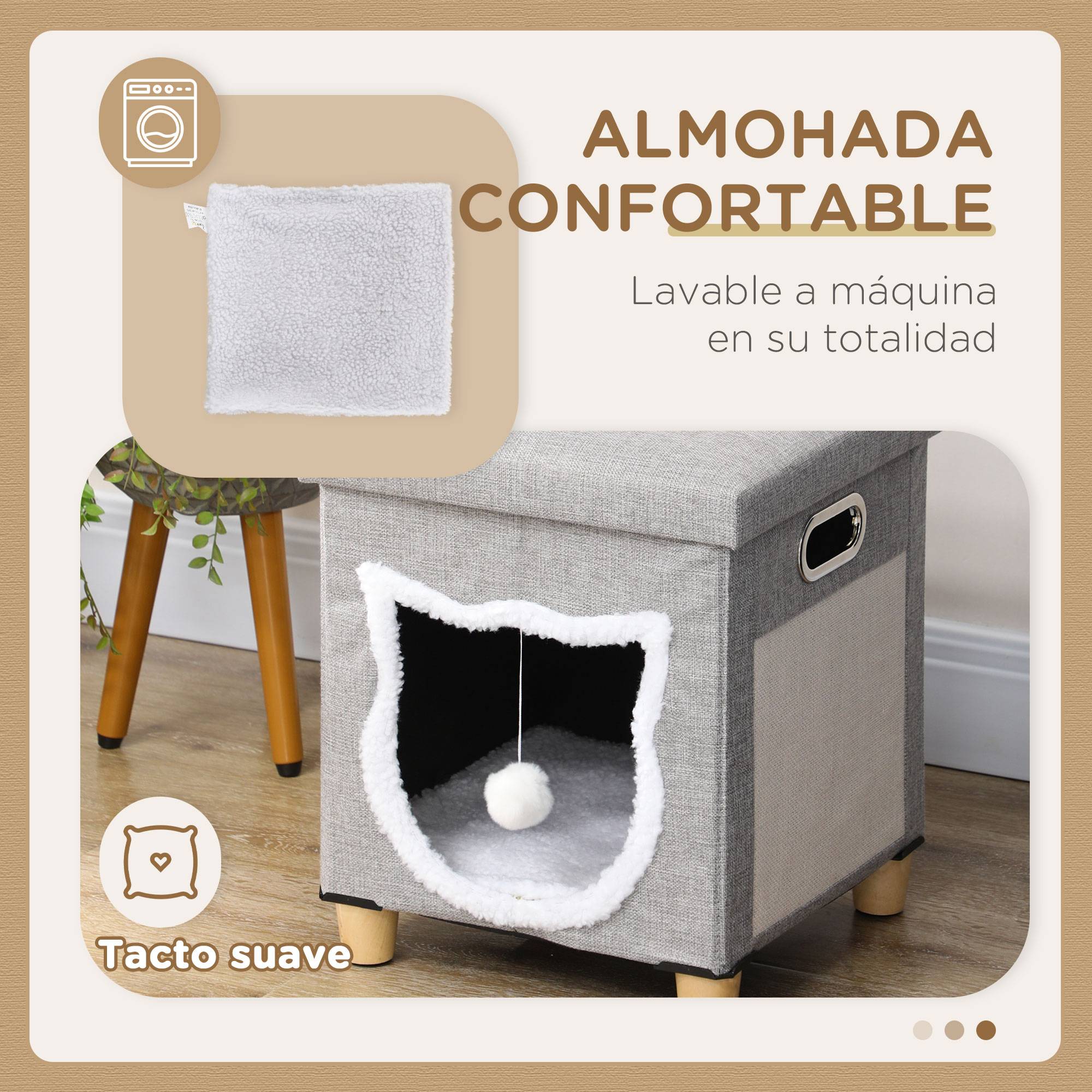 Pouf Repose-pieds 2 en 1 pour Chat Gris avec Griffoir Sisal Coussin Amovible et Balle de Jeu - ComfortXL Outdoor Living - Image 8