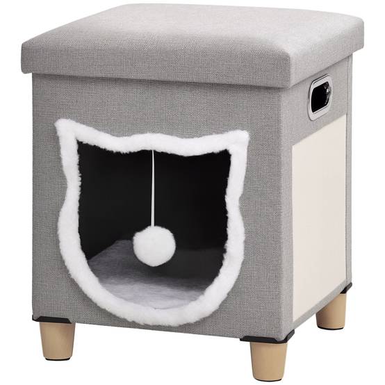Pouf Repose-pieds 2 en 1 pour Chat Gris avec Griffoir Sisal Coussin Amovible et Balle de Jeu - ComfortXL Outdoor Living - Image 1