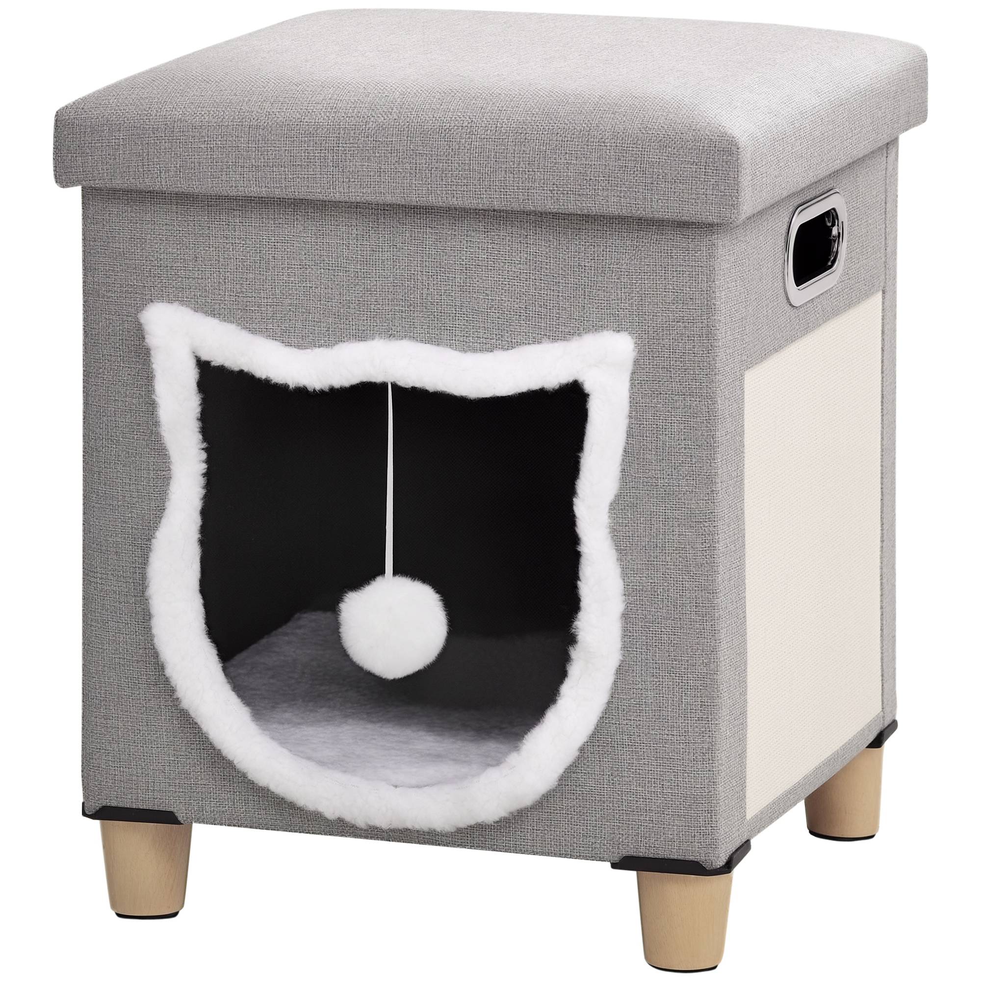 Pouf Repose-pieds 2 en 1 pour Chat Gris avec Griffoir Sisal Coussin Amovible et Balle de Jeu - ComfortXL Outdoor Living - Image 1