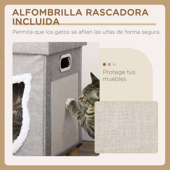 Pouf Repose-pieds 2 en 1 pour Chat Gris avec Griffoir Sisal Coussin Amovible et Balle de Jeu - ComfortXL Outdoor Living - Image 7