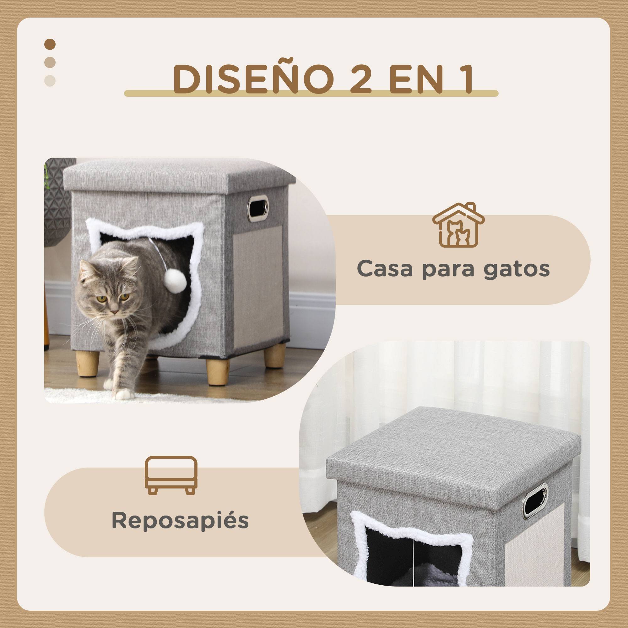 Pouf Repose-pieds 2 en 1 pour Chat Gris avec Griffoir Sisal Coussin Amovible et Balle de Jeu - ComfortXL Outdoor Living - Image 6