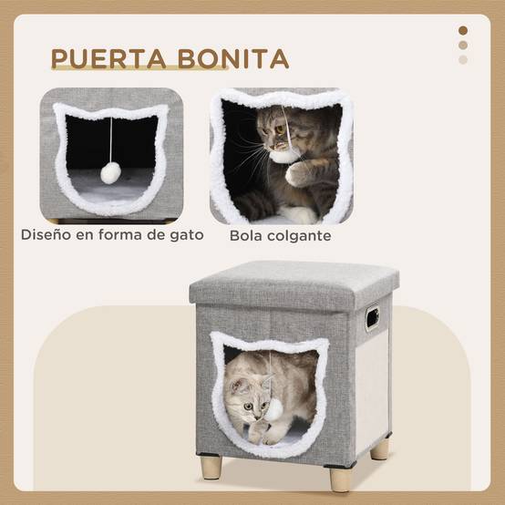 Pouf Repose-pieds 2 en 1 pour Chat Gris avec Griffoir Sisal Coussin Amovible et Balle de Jeu - ComfortXL Outdoor Living - Image 9