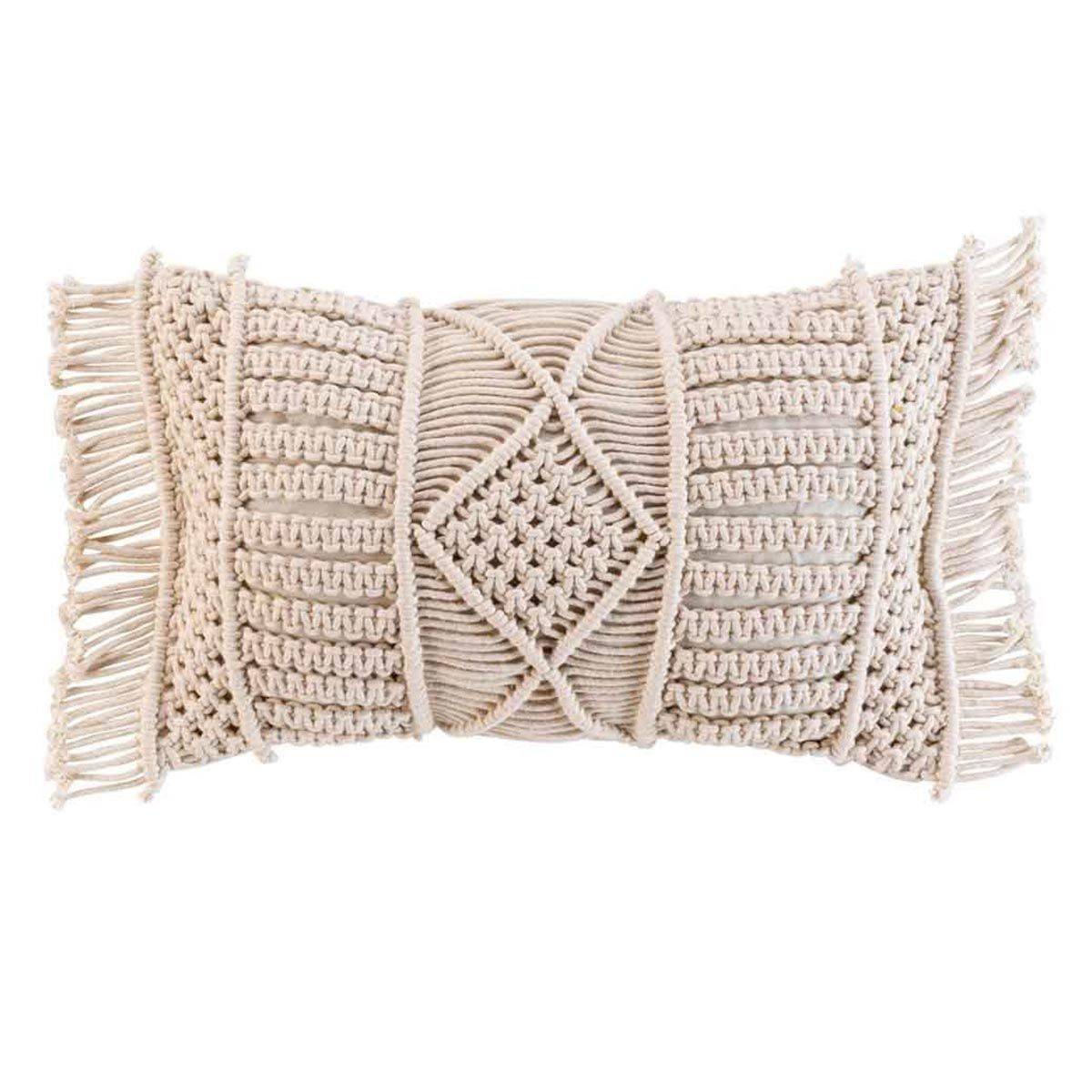 Coussin Déco à Franges "Macralina" 30x50cm Beige - Image 1
