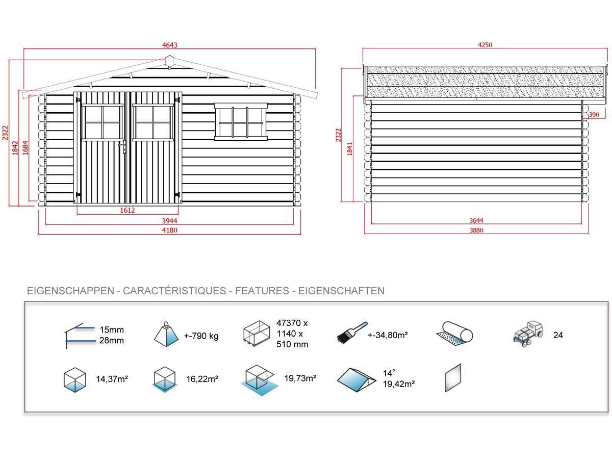 Abri Jardin Bois - 19,72 M² - 4.64 X 4.25 X 2,32 M - 28 Mm -habitat Et Jardin - Image 3