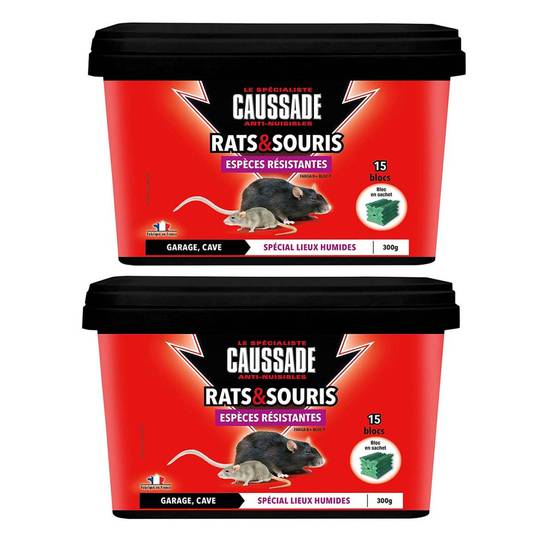 Lot de 2 boites Raticide Rats & Souris -Espèces Résistantes, seau de 300grs ( 15 x 20grs ) - Image 1