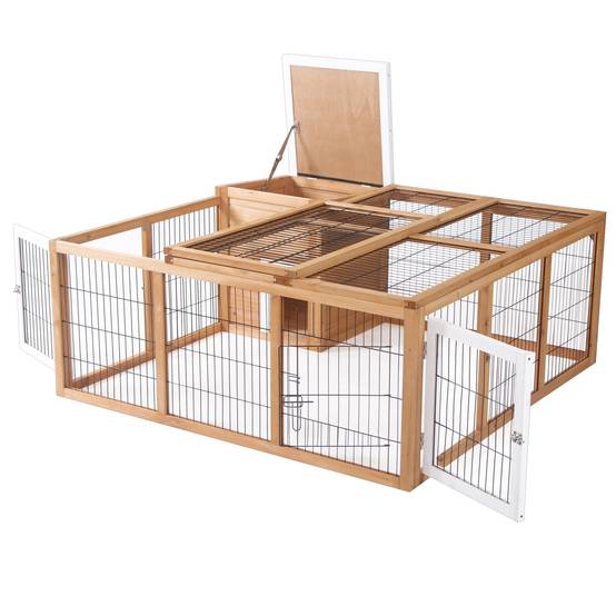 Enclos pour petits animaux en bois de sapin naturel 123 x 120 x 52 cm - PANGIVO - Image 7