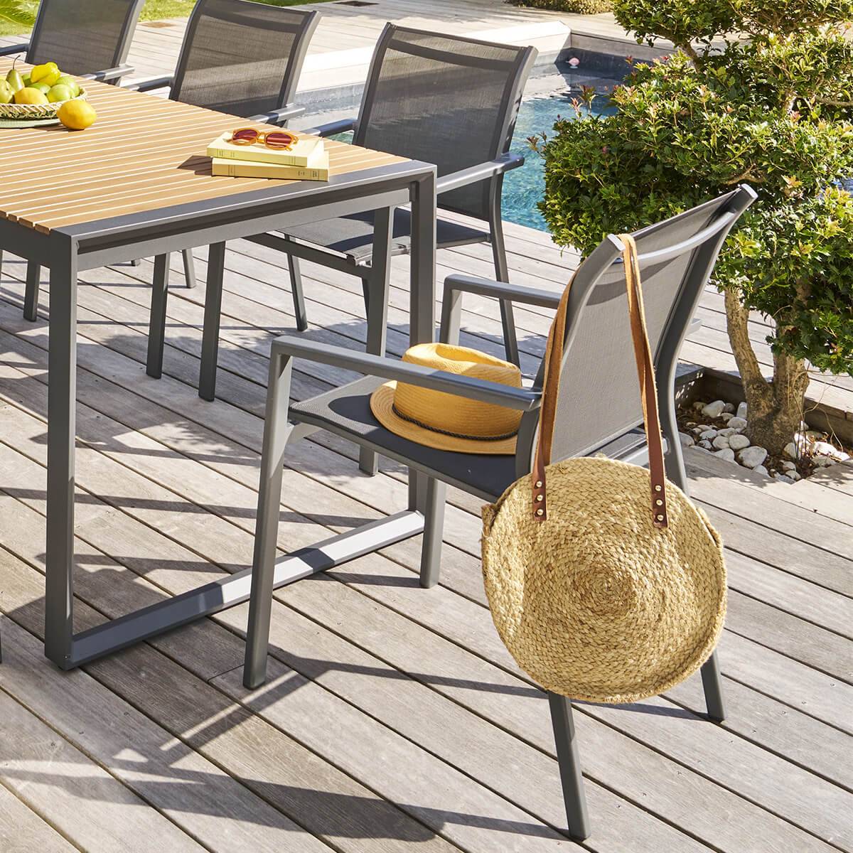Hesperide - Fauteuil de jardin empilable "Essentia" anthracite & graphite en aluminium traité en epoxy - Hespéride