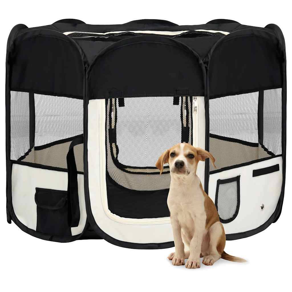 Parc pour chien pliable en tissu avec sac de transport pour voyage et maison Noir – ComfortXL Outdoor Living - Image 1