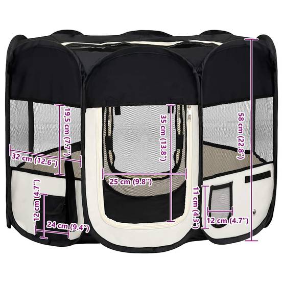Parc pour chien pliable en tissu avec sac de transport pour voyage et maison Noir – ComfortXL Outdoor Living - Image 4