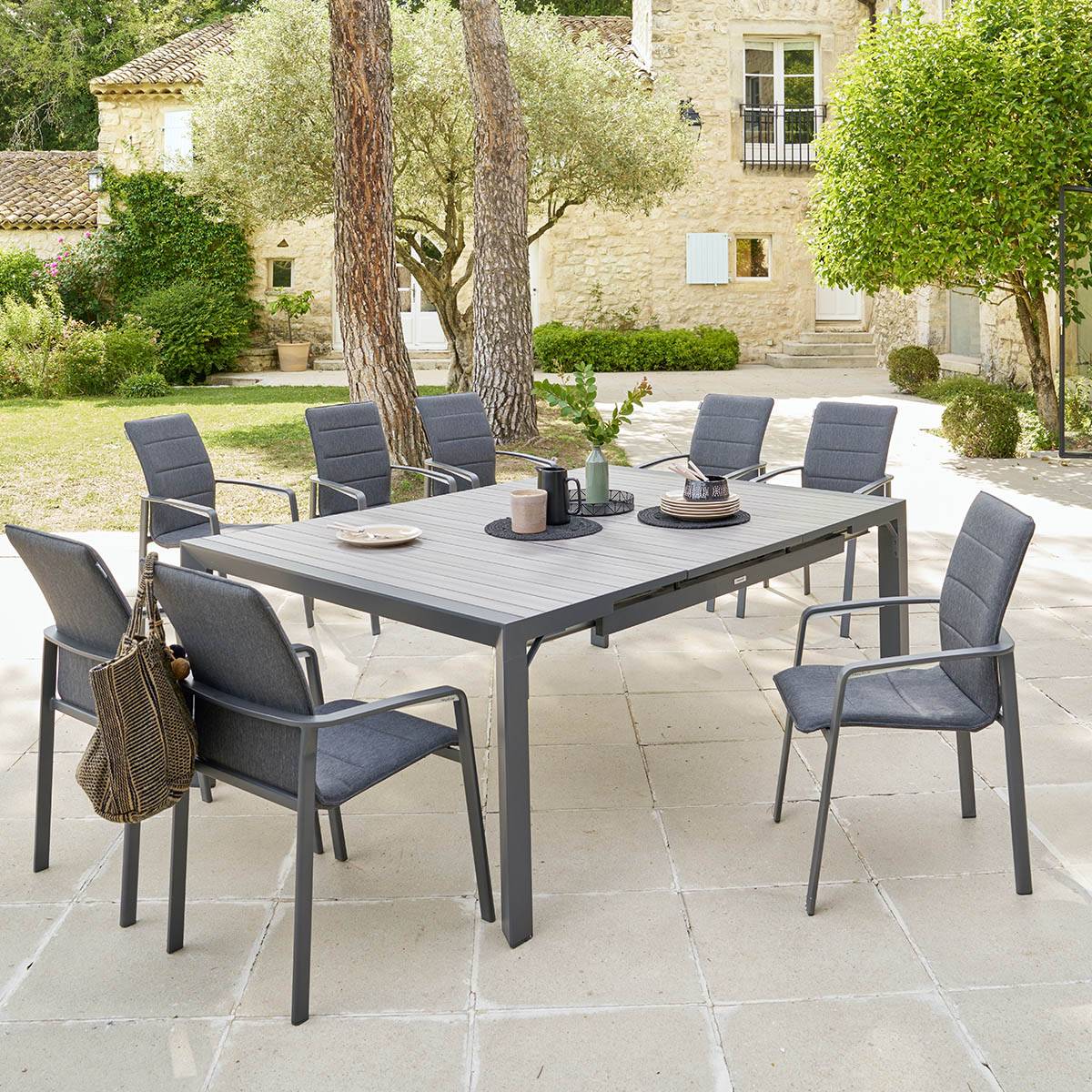 Hesperide - Table de jardin extensible "Évasion" en aluminium seigle & graphite traité époxy 10 places Hespéride - Image 1