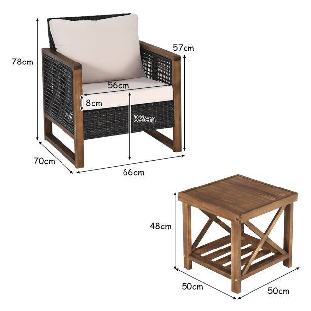 Helloshop26 - Ensemble salon de jardin en bois d'acacia rotin artisanal anti-soleil résistant aux intempéries pour porche balcon terrasse - Image 7