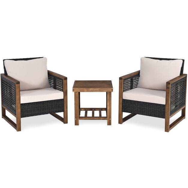 Helloshop26 - Ensemble salon de jardin en bois d'acacia rotin artisanal anti-soleil résistant aux intempéries pour porche balcon terrasse - Image 2