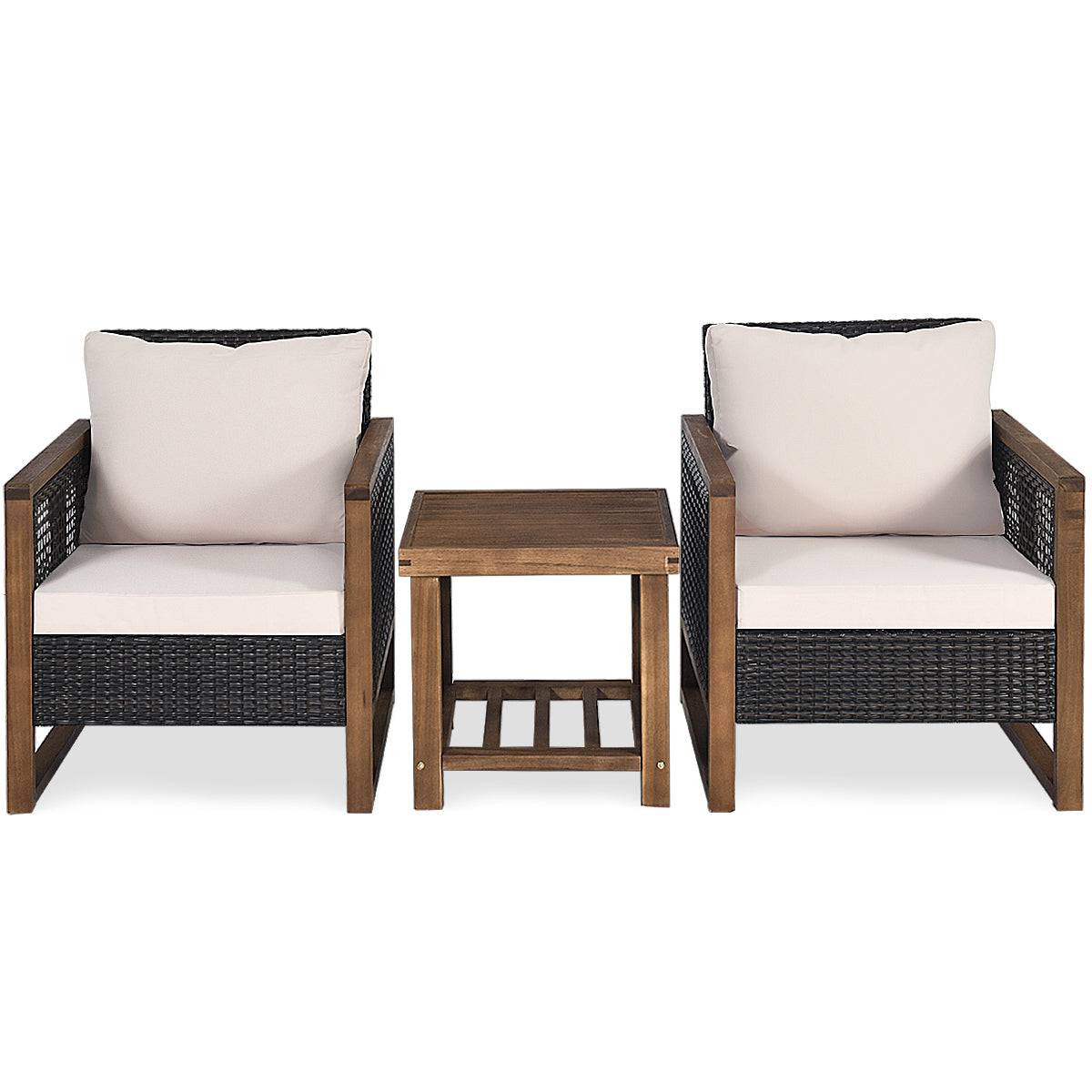 Helloshop26 - Ensemble salon de jardin en bois d'acacia rotin artisanal anti-soleil résistant aux intempéries pour porche balcon terrasse - Image 1