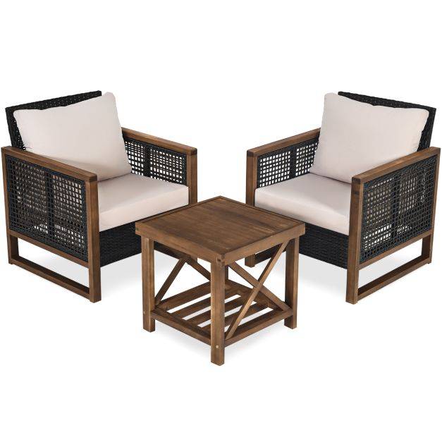Helloshop26 - Ensemble salon de jardin en bois d'acacia rotin artisanal anti-soleil résistant aux intempéries pour porche balcon terrasse - Image 3