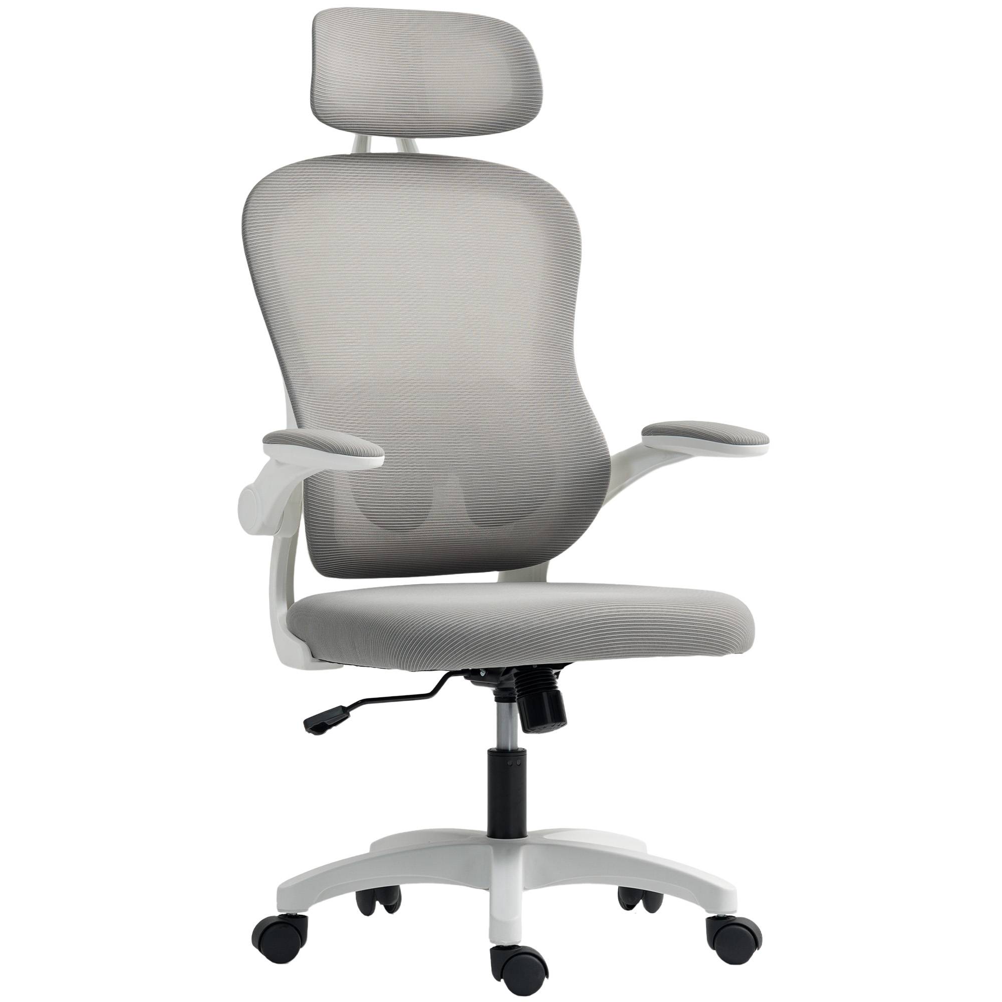 Sans Marque - Chaise Bureau Ergonomique, Fauteuil de Bureau en Maille avec Accoudoirs Rabattables, Hauteur Réglable, 64x62x115cm, Gris - Image 1