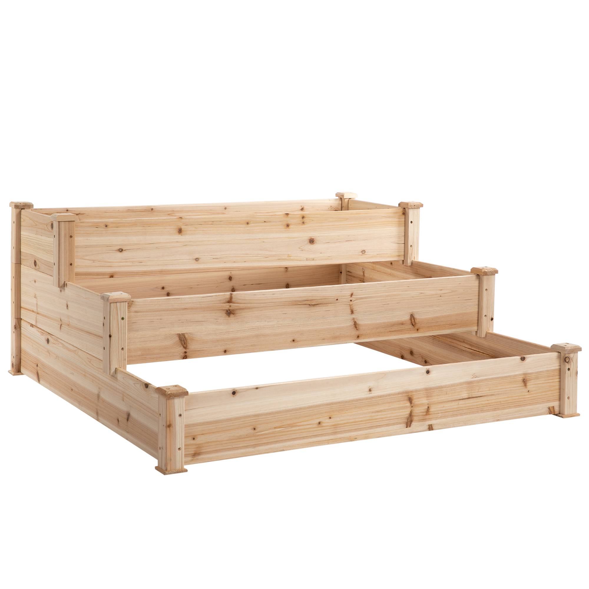Carré Potager en Bois à 3 Niveaux Jardin Potager en Escalier Grande Capacité 120x120cm Naturel - ComfortXL Outdoor Living - Image 9
