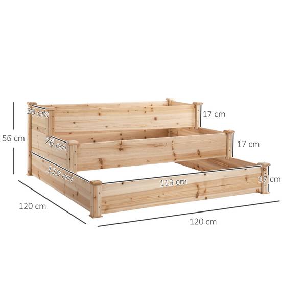 Carré Potager en Bois à 3 Niveaux Jardin Potager en Escalier Grande Capacité 120x120cm Naturel - ComfortXL Outdoor Living - Image 5