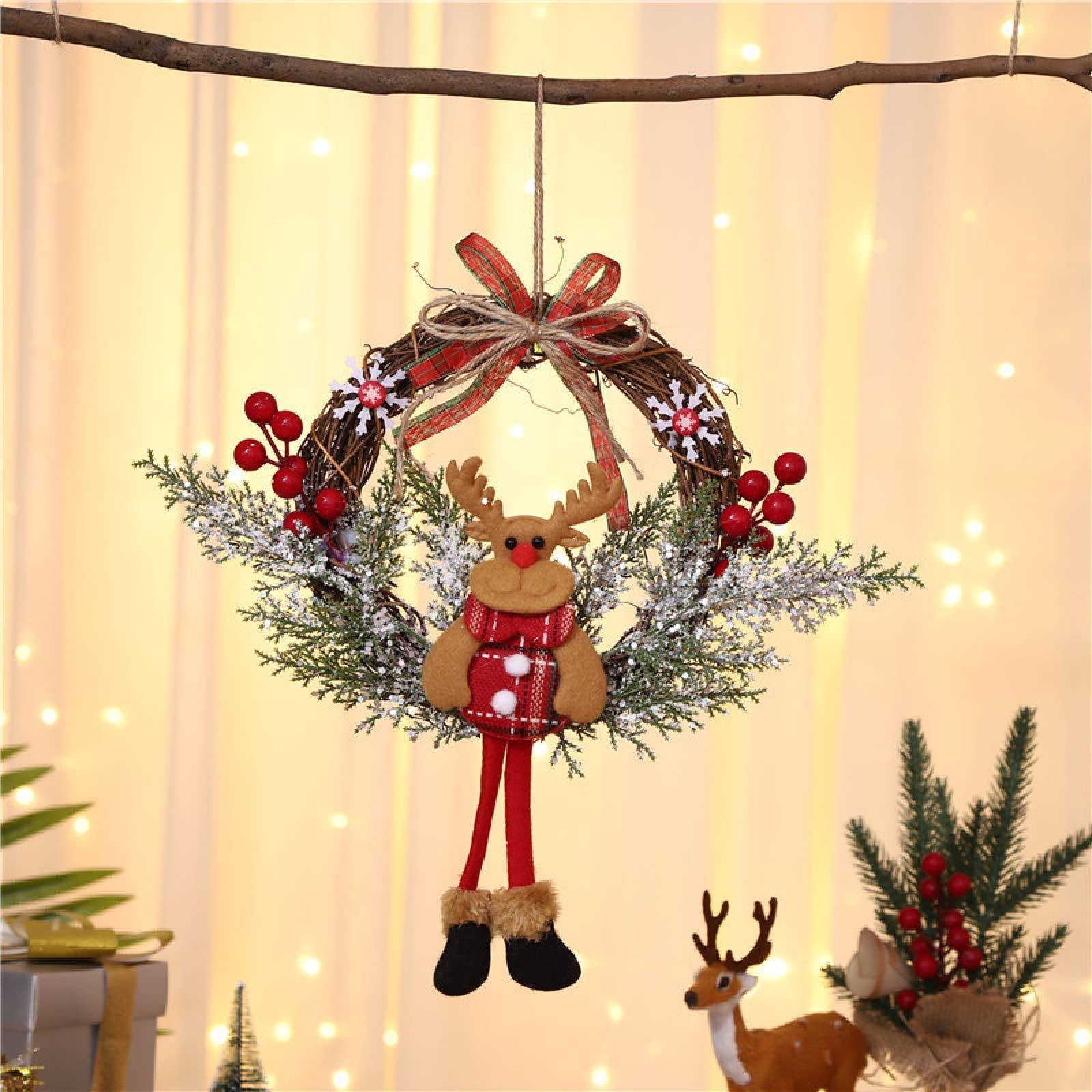 Décorations de couronne de noël, porte de poupée de renne suspendue Branches mortes, guirlande de cercle de vigne, ornement de noël - Image 5