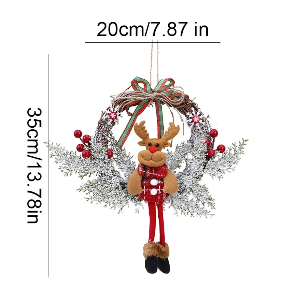 Décorations de couronne de noël, porte de poupée de renne suspendue Branches mortes, guirlande de cercle de vigne, ornement de noël - Image 4