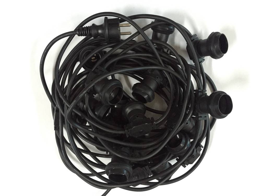 Fox Light - Guirlande 20 m - 20 douilles E27 cable rond noir IP44 Fox Light - Image 1
