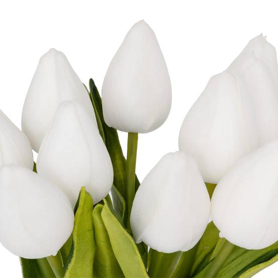 Composition Artificielle de Tulipes "Hector" 28cm Blanc - Image 3