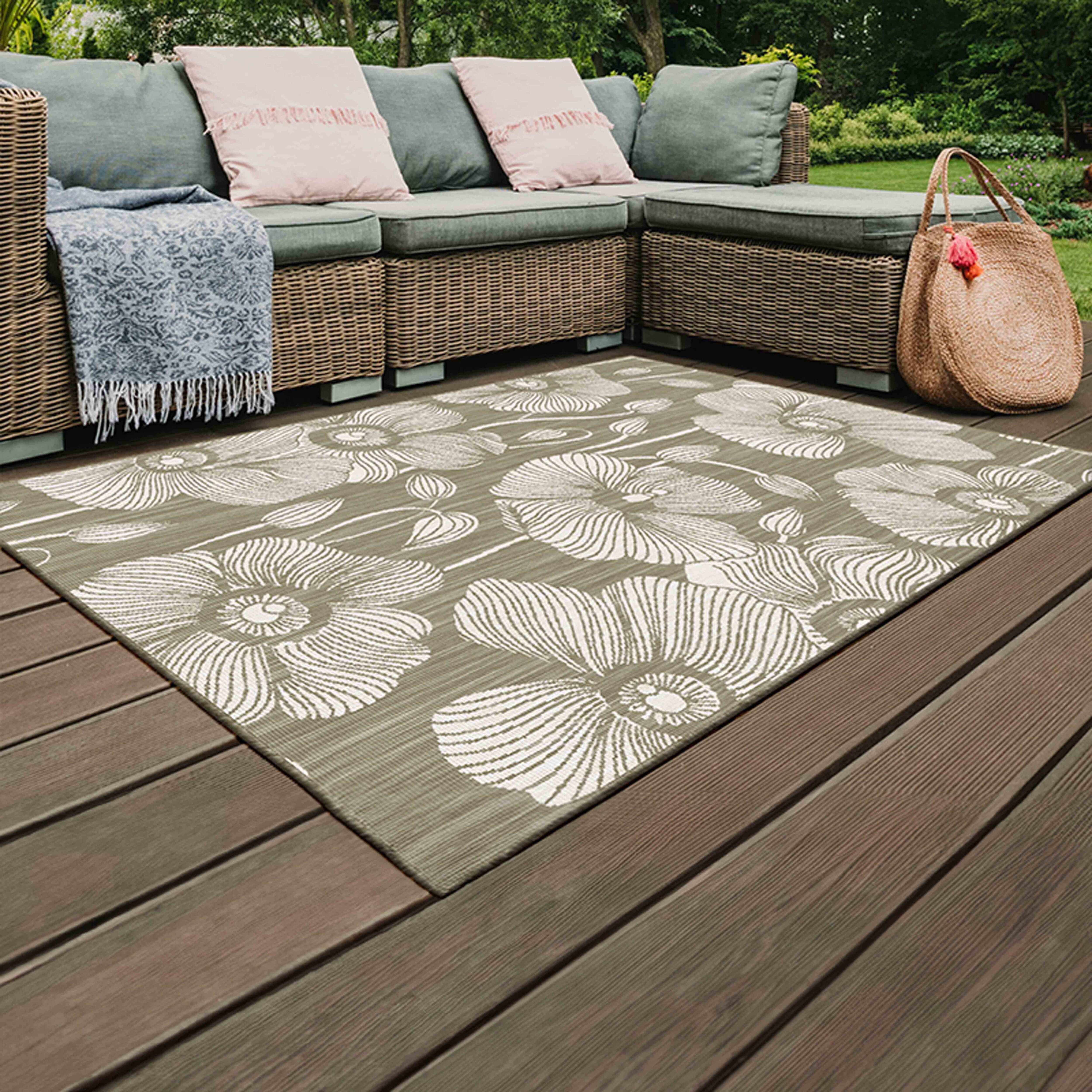Oviala - Tapis d'extérieur en polypropylène 200 x 290 cm taupe Poppy - Oviala - Image 2