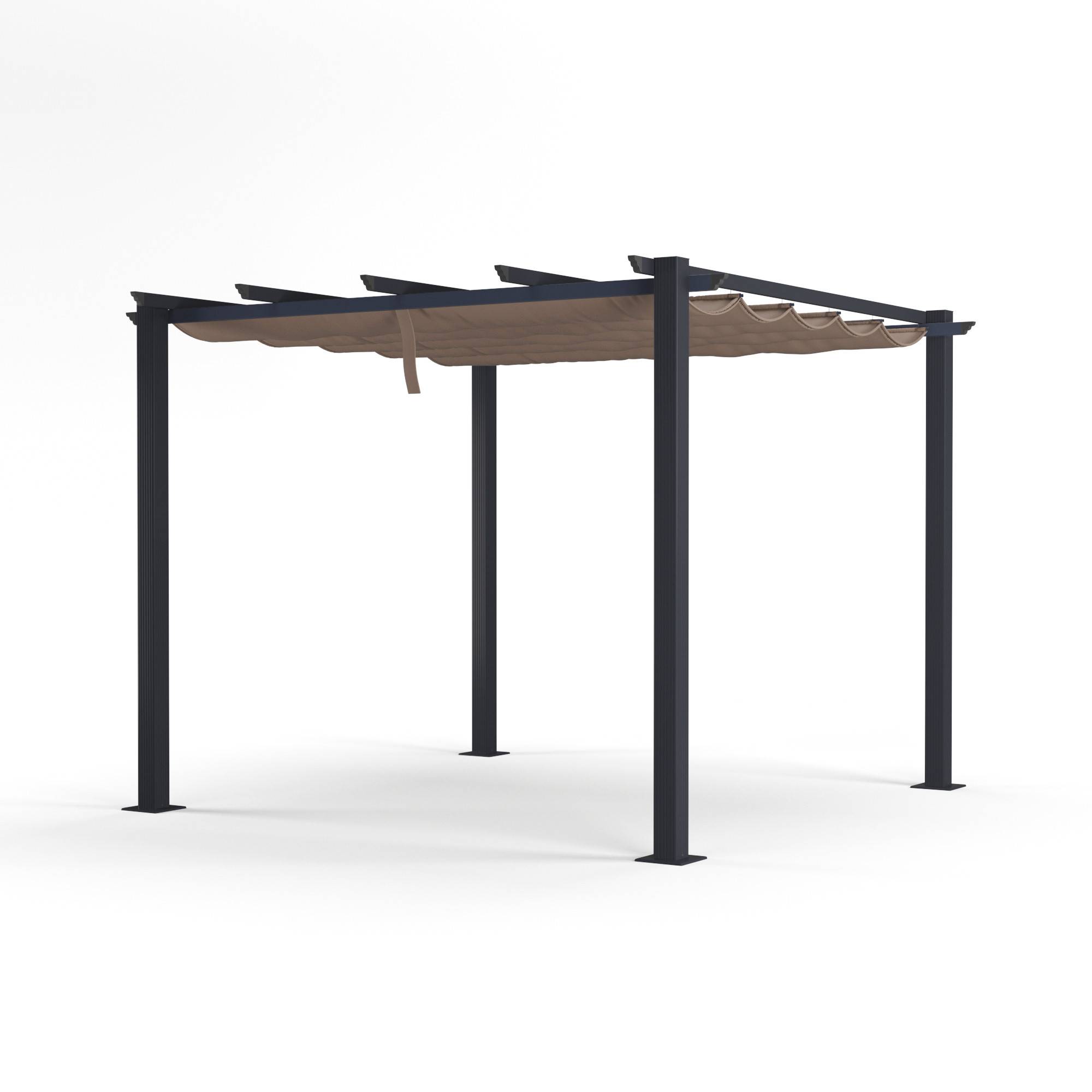 Autre - Tonnelle/Pergola aluminium 3x3m toile coulissante rétractable - Gris / Taupe - OHIO - Image 1