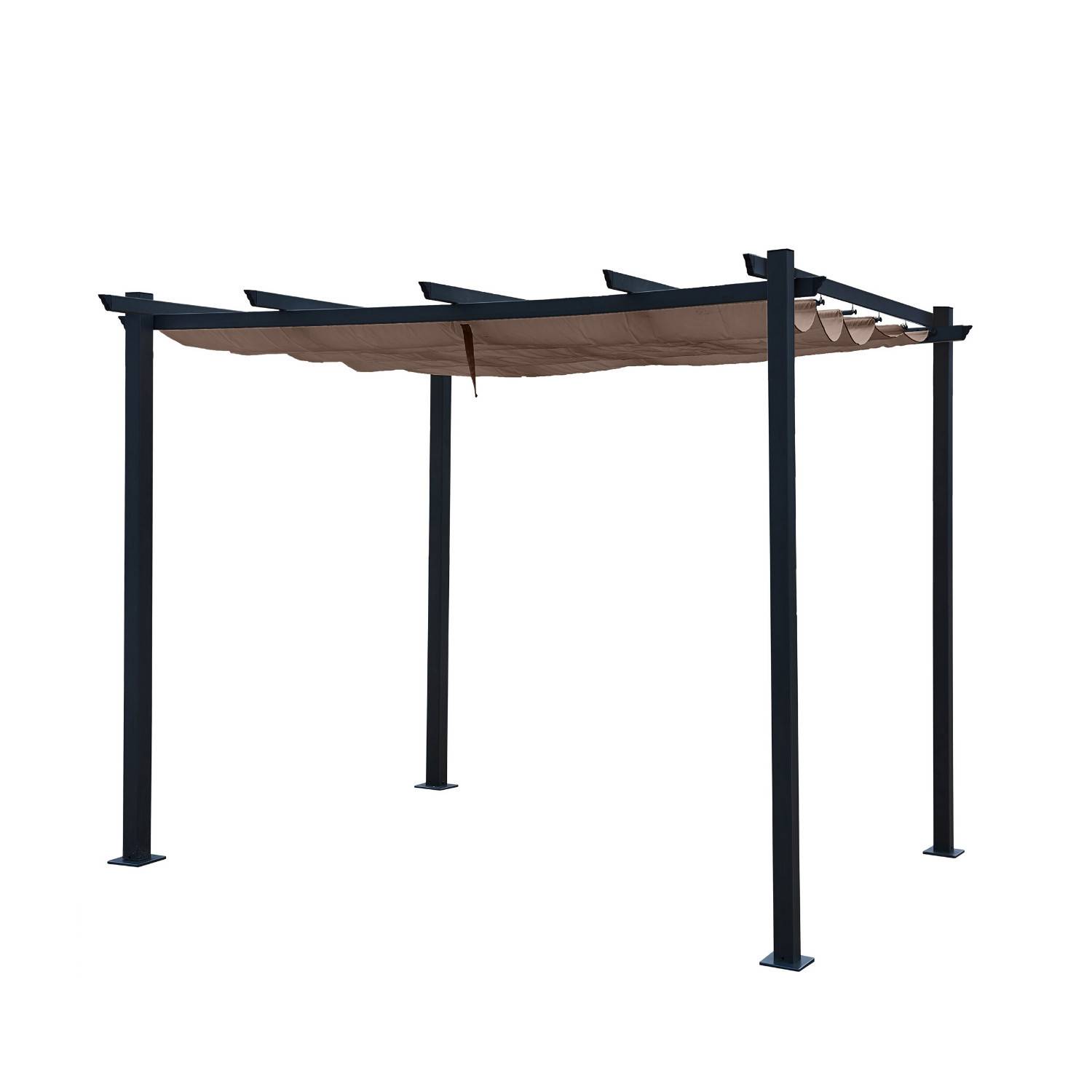 Autre - Tonnelle/Pergola aluminium 3x3m toile coulissante rétractable - Gris / Taupe - OHIO - Image 4