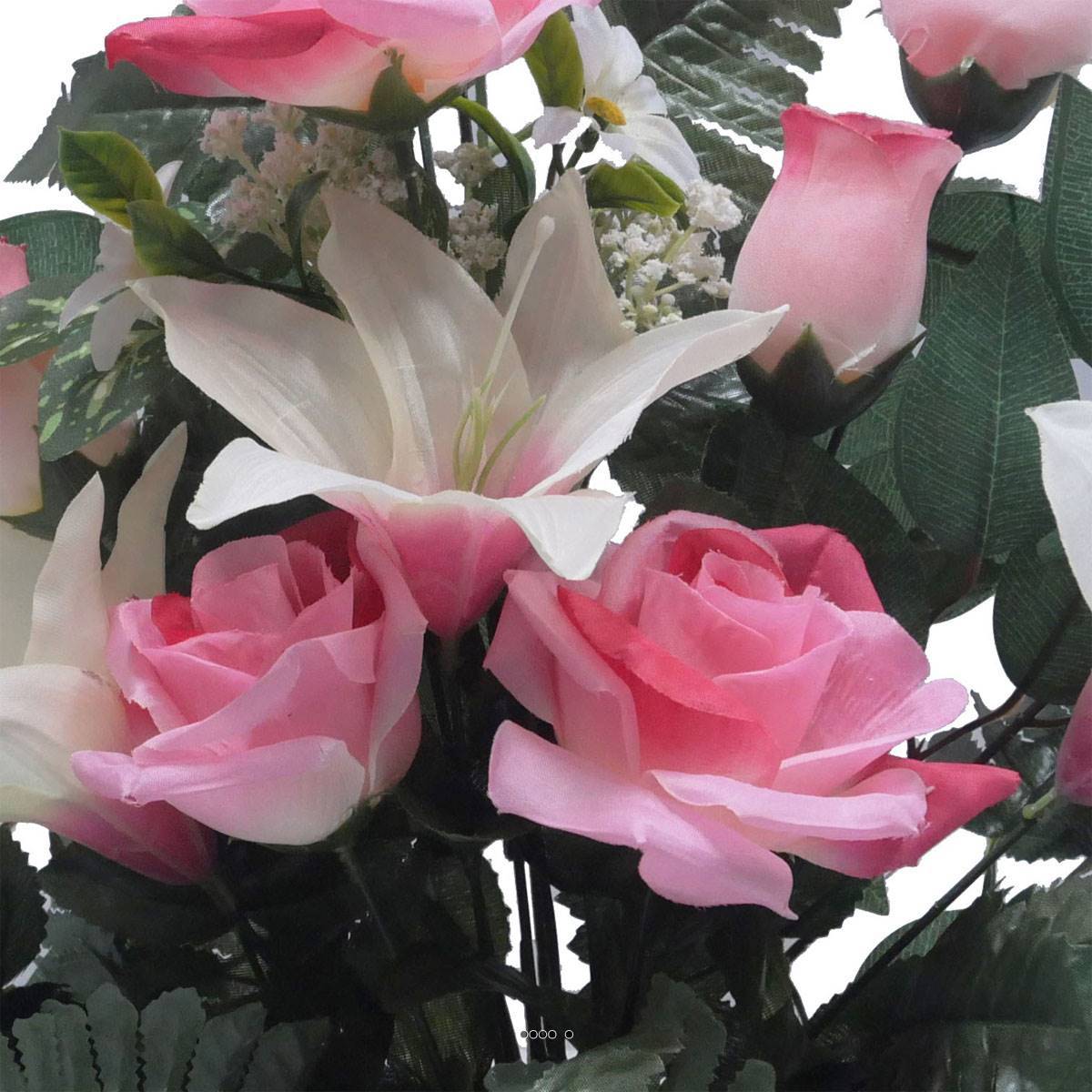 Artificielles - Jardinière fleurs Rose, Bouton de rose, Lys tigré et Ficus Rose artificiels pour la Toussaint - couleur: Rose 715 - Image 3