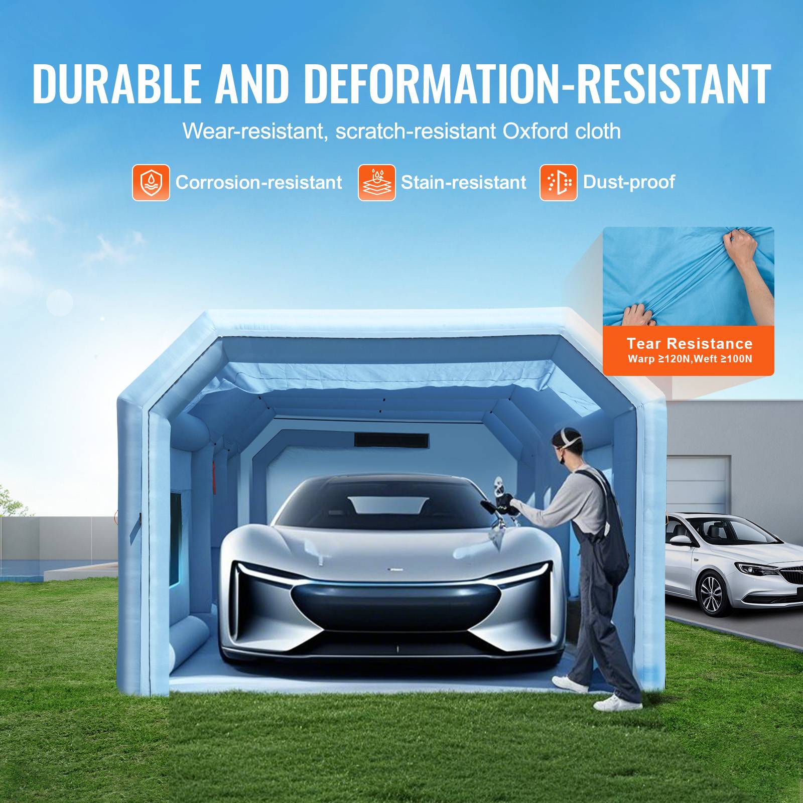 VEVOR Cabine peinture gonflable 8x4.5x3m, souffleurs 950+750W avec filtration, station de travail atelier. - Image 4