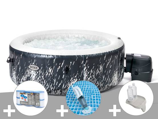 Kit spa gonflable Intex PureSpa Galaxie rond Bulles avec LED 4 places + 6 filtres + Aspirateur + Porte-verre