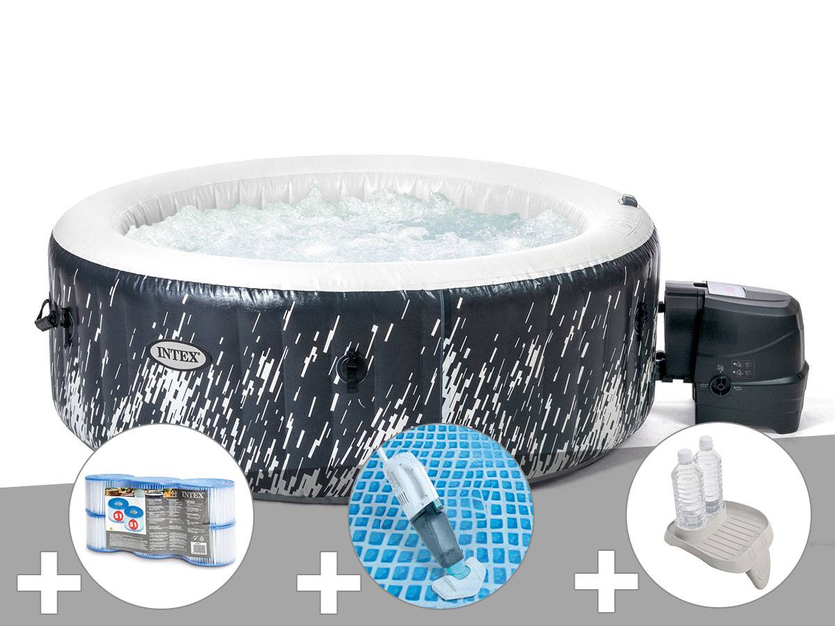 Kit spa gonflable Intex PureSpa Galaxie rond Bulles avec LED 4 places + 6 filtres + Aspirateur + Porte-verre