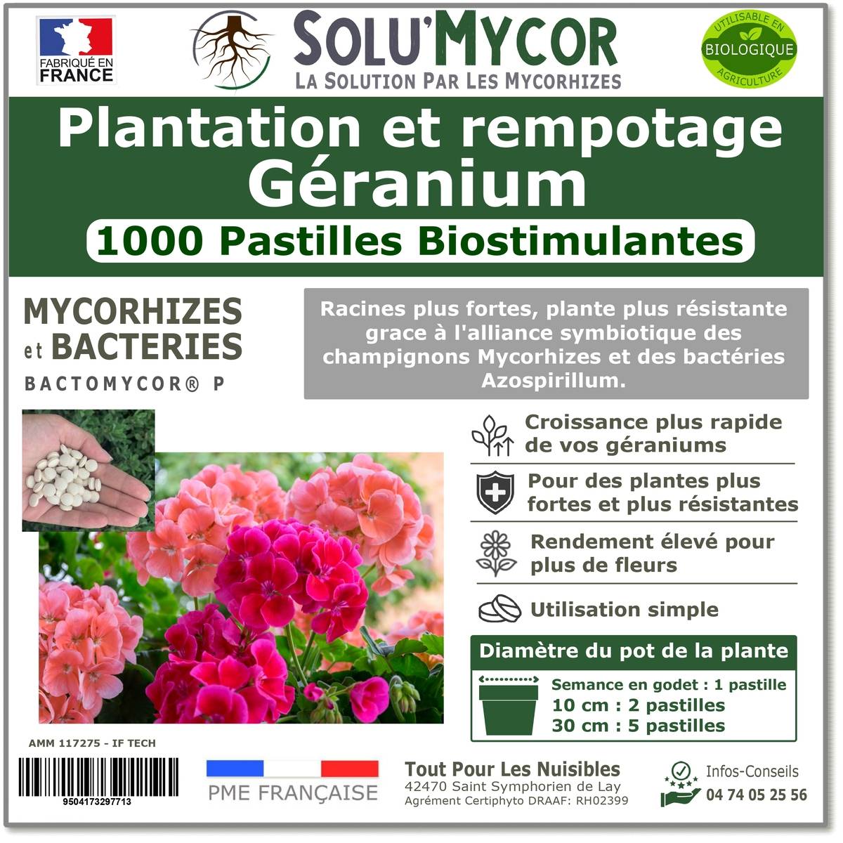 SoluMycor 1000 Pastilles Biostimulantes Géraniums Semis et Plantation Favorise le Développement Racinaire - Image 1