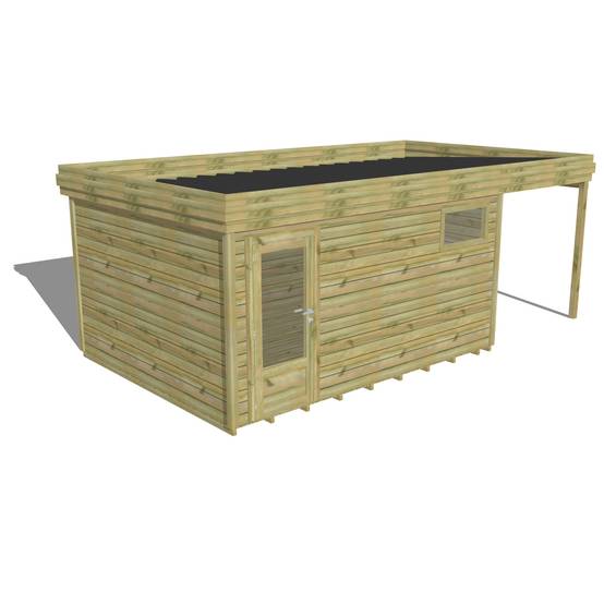 ABRI DE JARDIN bois autoclave 27mm - 6,34x3,44m / 22m2 - Bac acier - Plancher bois - Image 1