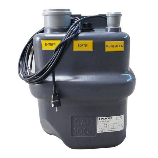 Station de relevage 100L Pedrollo SAR100ZXm1A40 - Pompe a eau 0,60 kW jusqu'à 24 m3/h monophasé 220V - Image 2